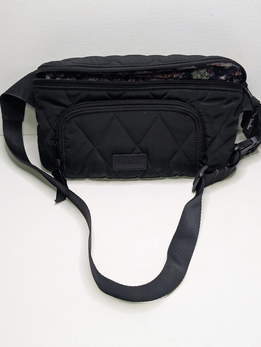 Vera Bradley Black Performance Twill Crossbody Sling Belt Bag Floral Lining